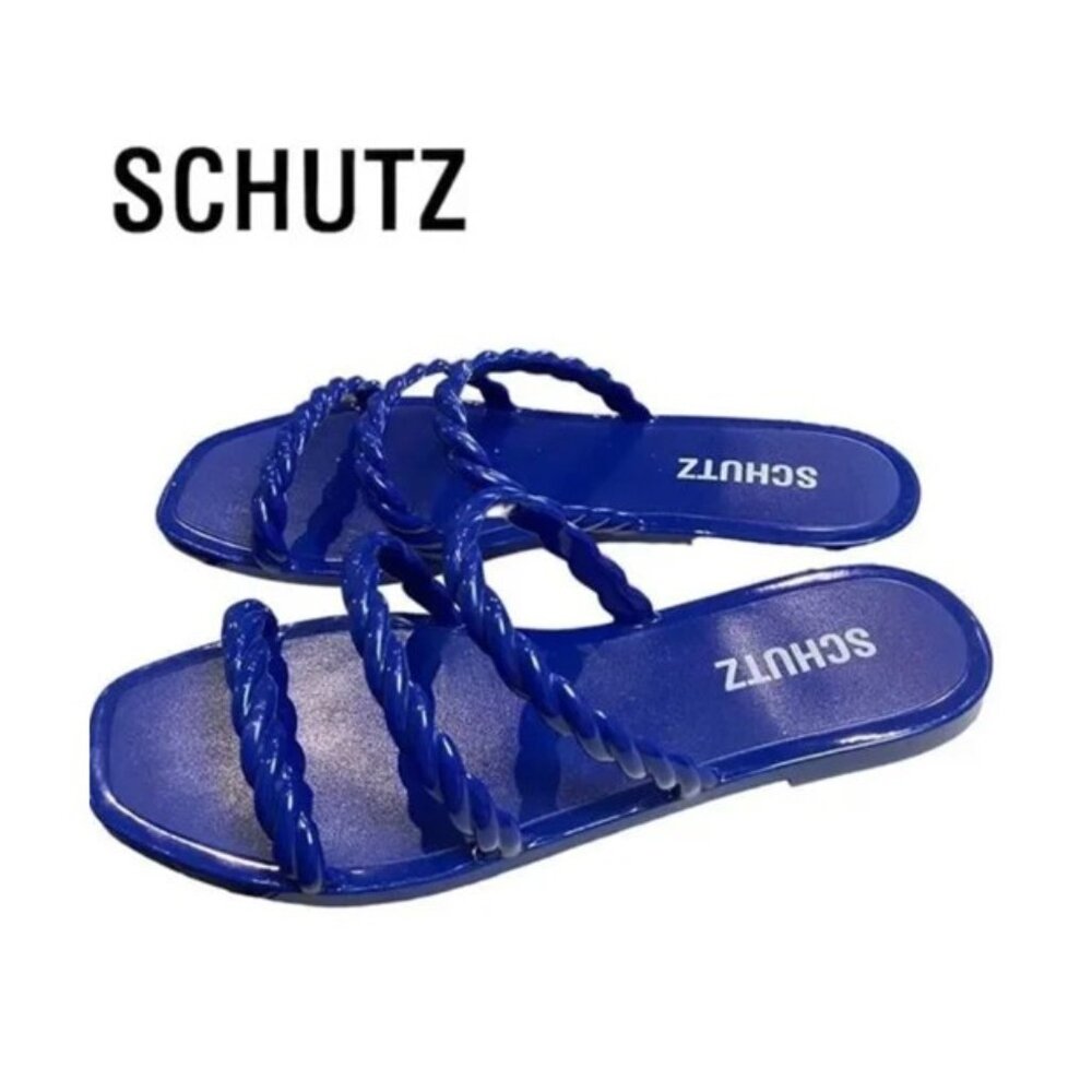 Schutz. Blue Strap Sandals with Rope Texture Detail. Size 39/40.